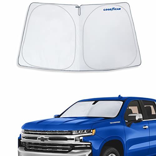 Goodyear Foldable Windshield Sun Shade for Chevrolet (Chevy) Silverado 1500 2019-2023, Custom-Fit Car Windshield Cover, Car Sunshade, Sun Protector, Auto Window Shades for Front Window - GY008220