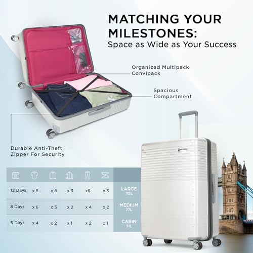 Image of Carlton Alumina | Check-in Trolley Bag, 80 Cm Large Hardsided Luggage | 8 Wheels, TSA Lock | Polycarbonate | Premium Suitcase for Travel | 5 Year International Warranty | Metallic Silver