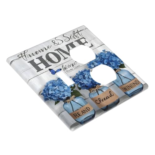 Decorative Outlet Covers Blue Flower Bottles Wood Plank 2 Gang Wall Plate Cover Single Toggle Duplex Combo Two Switch Light Switch Cover Plate Jumbo Dual Gfci Faceplate