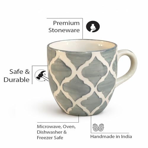 Image of HandPainted Ceramic Small Cups 12 Pcs Set | Cups for Tea,Coffee,Espresso | Beautiful Small coffee Mug Set | Ideal Gifting Option | Brown &Black Morrocon Pattern (Moonstone Grey Morrocon Pattern)