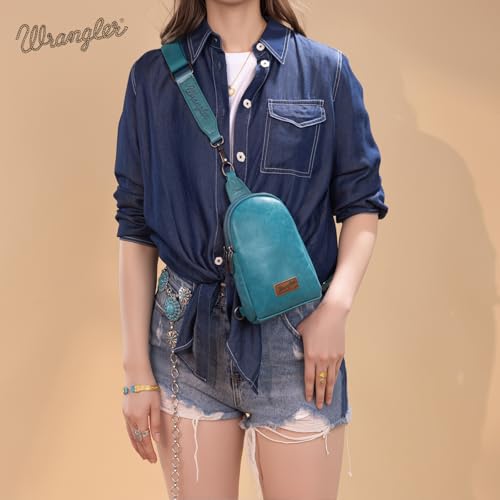Image of Wrangler Small Sling Bag for Women, Leather Crossbody Bags Cross Body Purse Fanny Packs with Adjustable Strap for Gift
