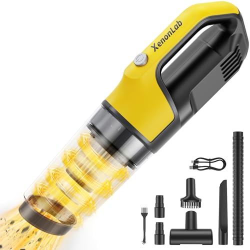 XenonLab Handheld Vacuum Cordless 1.1 Pounds Car Vac 10000PA Hand Held Vacuums 4-in-1 Hand Vac Cordless Rechargeable HEPA Filter Large Capacity Dust Cup for Car Office Home Pets Hair (Yellow)