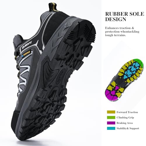 Image of Queday Mens Waterproof Lightweight Hiking Shoes | Breathable, Anti-slip Rubber outsole, Cushioned EVA midsoles, Ideal for daily trail, camping, and climbing