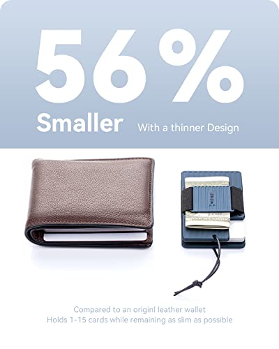 Minimalist Slim Metal Mens Wallet - RFID Blocking Credit Card Holder with Cash Strap and Lanyard - Aluminum Small Thin Front Pocket Wallet (Metalblue)4