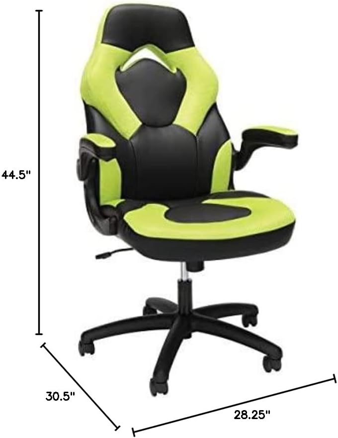OFM Gaming Chair Ergonomic Racing Style PC Computer Desk Office Chair - 360 Swivel, Integrated Lumbar Support & Headrest, Adjustable Height, Recline Tilt Control, Flip-Up Arms, 275lb Max (2020 Green)