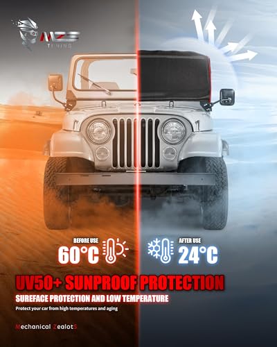 Image of MZS Cab Cover Compatible with CJ-7 CJ7 1976-1986, 600D Outdoor Waterproof CJ7 Cover 2 Door with 6 Gust Hook Car Half Cover Windproof Sun Snow Rain Scratch Protection