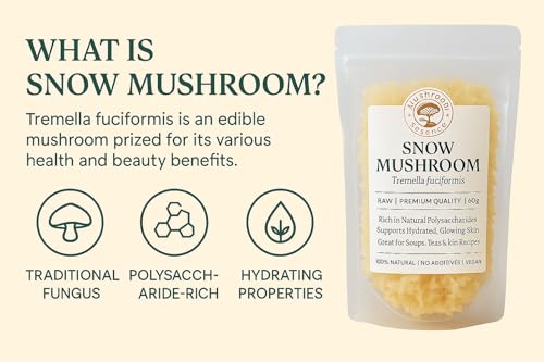 Image of Dried Snow Mushroom (Tremella Fuciformis) - 60g | Natural White Fungus | Culinary & Herbal Use | Premium Grade | Vegan & Gluten-Free | Skin Care