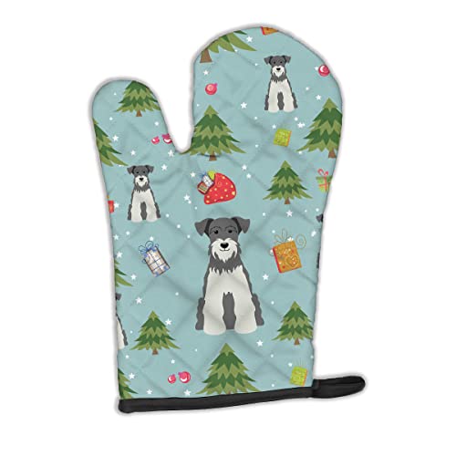 Caroline's Treasures BB4714OVMT Christmas Miniature Schnauzer Salt and Pepper Oven Mitt Heat Resistant Thick Oven Mitt for Hot Pans and Oven, Kitchen Mitt Protect Hands, Cooking Baking Glove