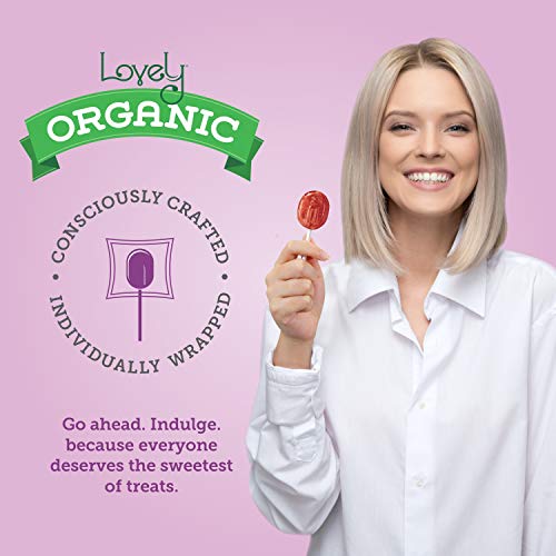 Organic Lollipops - Lovely Co. 7Oz Bag (40 Count) - Strawberry, Pomegranate, Mango & Grape Flavors | No Hfcs, Gluten Or Fake Ingredients, 100% Vegan! #TOP3