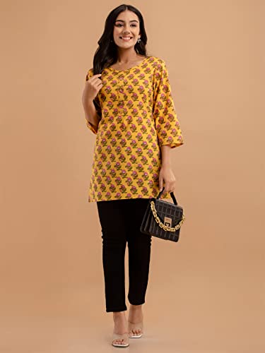 Image of feranoid Women Cotton Printed Straight Short Kurti
