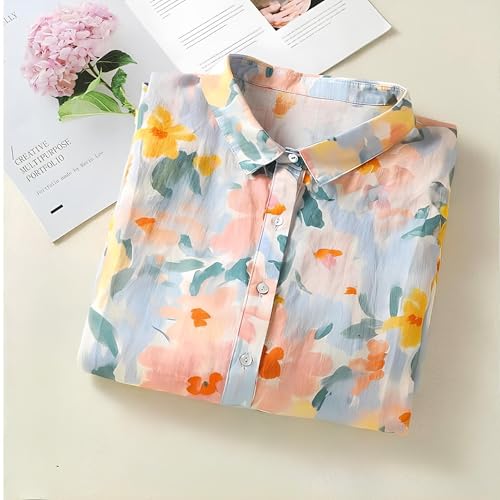 Image of Gufrina Women's Casual Button-Down Shirt with Multicolor Floral Print & Half Sleeves, Collar Neck