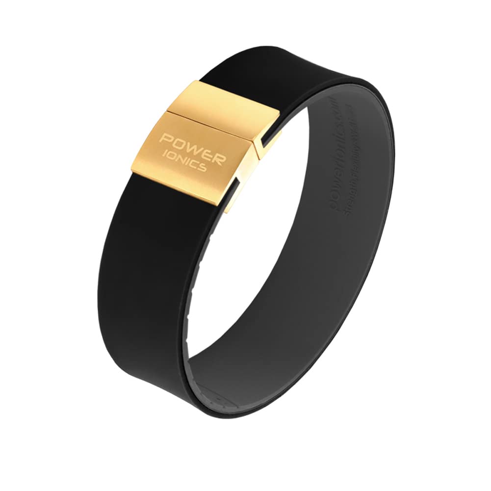 Power Ionics Bracelet en Silicone Tourmaline 3000, Bracelet Sportif Unisexe pour Équilibre Énergétique, Bande Large Or/Noir-Gris, Taille Ajustable 21 cm, avec Sac Cadeau Bijoux