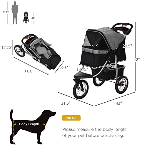 PawHut Luxury One-Click Folding Pet Stroller Dog/Cat Travel Carriage with Wheels Adjustable Canopy Zippered Mesh Window… - Image 4