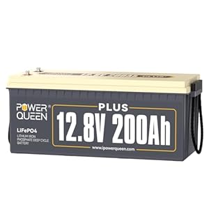 Power Queen 12 V 200 Ah Plus Deep Cycle LiFePO4 Batterie, 4000-15000 Zyklen, Eingebaute 200 A BMS, 2560 W Ladeleistung, Perfekter Ersatz für Bleisäure, SLA, AGM, Gel Batterie