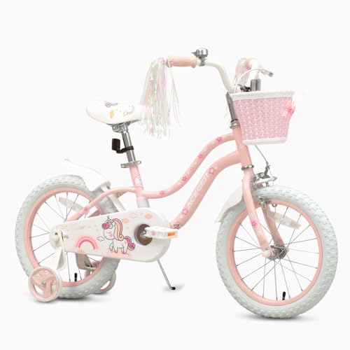 Image of Princess Style Girls Bike with Basket for 2-13 Years Old Kids and Toddlers, 12 14 16 18 Inch Bicycle for Children with Training Wheels and Streamers, 20 Inch with Kickstand, Multiple Colors