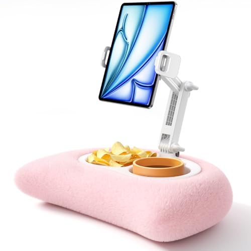 Lamicall Tablet Pillow Stand Holder - [Food-Grade Bowl][Soft & Fluffy] iPad Stand w/Adjustable Arm, Kindle Accessories for Reading in Bed, Lap Kindle iPad Holder for 4.7-13