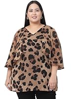 pluss Women Plus Size Animal Printed Flared Sleeve Styled Back Top (LTP15690-SANDSTORM-5XL)