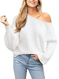 CUPSHE Pullover Damen Elegant Schulterfrei Oversize Strickpullover Weiß M