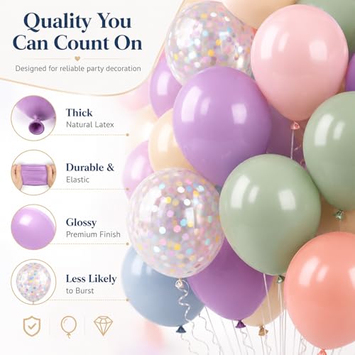 Image of Pastel Balloons,50PCS 12 Inch Retro 6 Color Blue Purple Green Pink Orange Beige Boho Latex Party Balloon for Colorful Ballon Birthday Graduation Anniversary Shower Easter Wedding Decorations