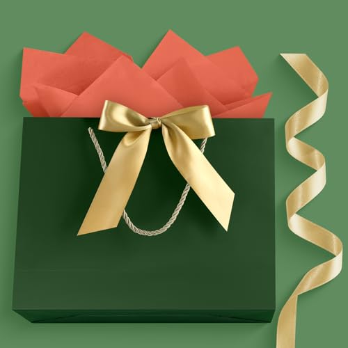 Image of JMANNI Gift Bags with Handles, 13 inch Medium Gift Bag for Presents, 1 Pcs Bags with 2 Tissue Paper and 1 Cards for Baby Shower Wedding Bridal Shower Mother's Day Birthday Party (DarkGreen)