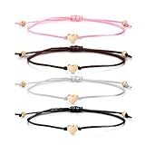 Filigranes Herz Armband Damen -Herz Freundschaftsarmband - Schwarzes Textil Band mit Gold kleinen Herz - Handmade - Frauen Armband Größenverstellbar(4 Stuck)