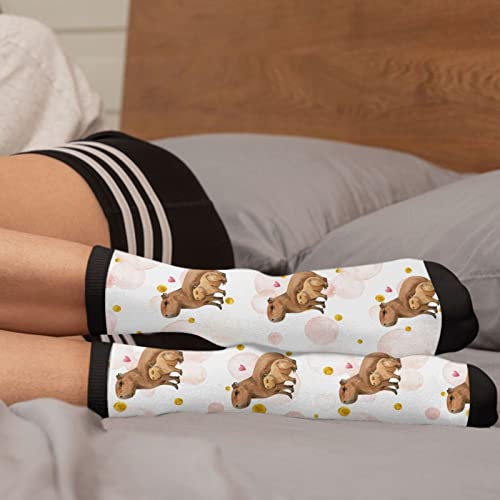 Image of Jedenkuku Pink Cute Capybara Animal Mother'S Day Novelty Fun Crew Socks Fashion Comfortable Men'S And Women'S Socks
