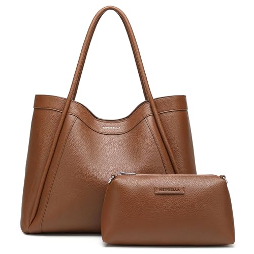 NEWBELLA Tote Bag for Women Vegan Leather Shoulder Purse Weekender Bag Shopper Handbag (Camel)