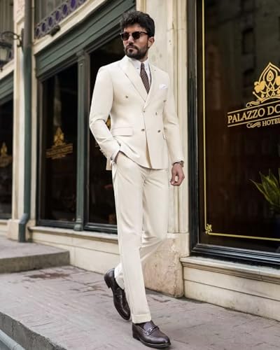 HUUTOE Mens Suits Slim Fit 2 Piece Double Breasted Suit Blue Prom Suits for Men Regular Fit Suit Prom Tuxedo for Men20253