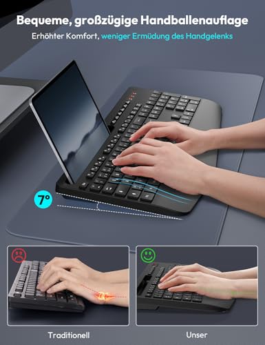 Kabellose Tastatur mit Handballenauflage, Full-Size Tastatur, Telefonhalter – Ansicht 2
