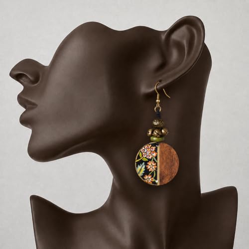 Image of Handcrafted Artistic & Tribal Earrings Collection for Women - Bohemian, Floral, Wooden & Ethnic Statement and Stud Designs