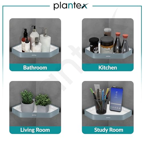 Image of Plantex Corner Shelf for Bathroom /Aluminium and Acrylic Multipurpose Bathroom Shelf Rack /10x10 inch Bathroom Corner Shelf Rack /Bathroom Shelf Organizer-Pack of 1(Grey and Milky White)