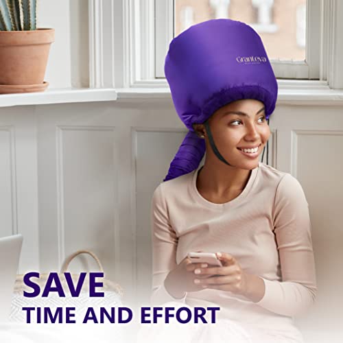 Hair Dryer Bonnet W/A Headband Integrated That Reduces Heat Around Ears & Neck - Diffuser Cap For Hair Dryer Curly Hair, Speeds Up Drying Time, Deep Conditioning At Home - Large (Purple) #TOP5