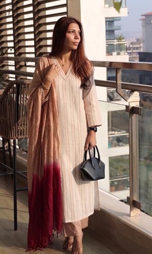 Image of GoSriKi Kurta Set for Women Viscose Printed | Kurti Set for Woman | Kurta Pant Dupatta 3 Piece Outfit | V Neck 3 /4 Sleeve Straight Fit Ethnic Dress Stylish Clothing