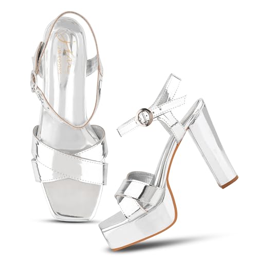 Image of JM LOOKS Women's Platform Block Heel Sandals with Adjustable Strap | High-Heel Sandal | Comfortable and Stylish for Prom Evening Parties & Events