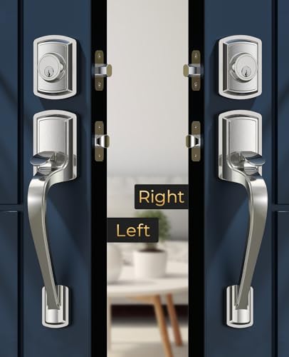 Image of Nickel Front Door Handle and Deadbolt Set, Front Door Lock Set | Heavy Duty Exterior Door Handle, Brushed Entry Locksets with Deadbolt, Exterior Door Lock with Lever, Easy Install, Universal
