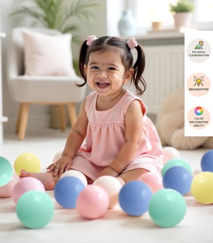 Image of Amazon Brand - Jam & Honey | 100 Multicolour Plastic Balls for Kids (6cm)| Fun Balls | Exercise & Fitness Non-Toxic, Soft and Safe | for Kids 12 Months + | Multicolor