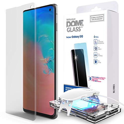 Galaxy S10 Screen Protector, [Dome Glass] Full 3D Curved Edge Tempered Glass [Exclusive Solution for Ultrasonic Fingerprint] Easy Install Kit by Whitestone for Samsung Galaxy S10 (2019) - 2 Pack