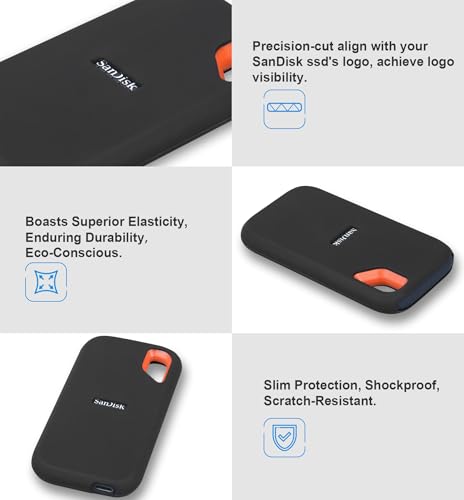 Image of Lacdo Protective Silicon Cover Case for San Disk Extreme Portable External SSD 500GB 1TB 2TB 4TB 8TB USB-C Solid State Drive Silicon Skin Sleeve Shockproof Travel Pouch Storage Bag, Black