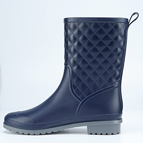 Iutufei Women Rain Boots Waterproof Mid Calf Lightweight Booties Out Work Comfortable Garden Shoes Navy Size 7 #TOP3