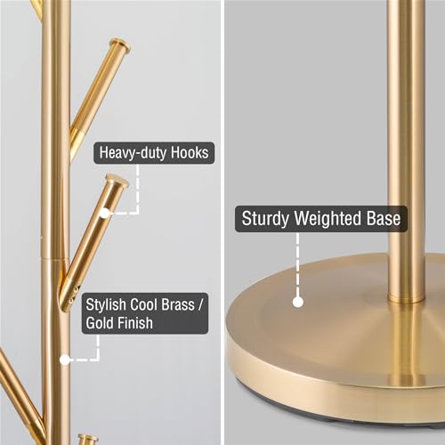 Kira-Home-Addison-68-Modern-6-Hook-Free-Standing-Metal-Coat-Rack-Weighted-Base-Cool-Brass-Finish Kira Home Addison 68 Modern 6 Hook Free Standing Metal Coat Rack Weighted Base Cool Brass Finish