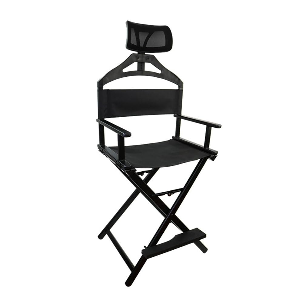 Faltbarer Make-up-Stuhl mit Kopfstütze, professioneller Aluminium-Salonhocker, 150 kg Tragkraft, tragbar für Studios, Filmsets, Gärten und Camping-Aktivitäten