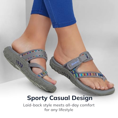 Skechers Women's Reggae-Mad Swag-Toe Thong Woven Sandal, Grey, 8