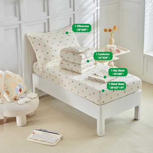 Image of DuShow White Star Toddler Bedding Set,4 Pieces Reversible Toddler Comforter Set,Ultra Soft Crib Bed Set for Girls and Boys,Including Comforter,Sheets and Pillowcase