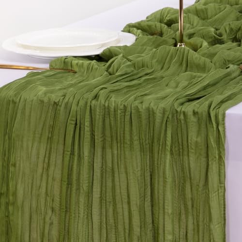 Image of Socomi Campsite Green Easter Spring Cheesecloth Table Runner Boho Rustic Gauze 120 inch 10FT Cheese Cloth Runner for Wedding Party Baby Shower Birthday Home Decor Holiday Decorations