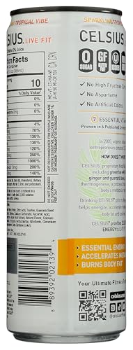 CELSIUS Sparkling Tropical Vibe, Functional Essential Energy Drink, 12 Fl Oz - Thumbnail 2