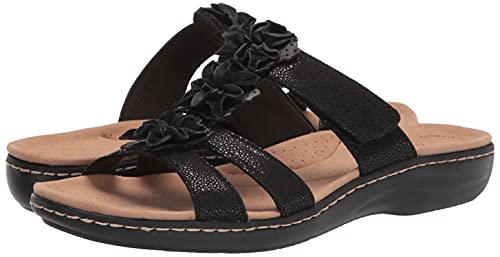 Clarks Women's Laurieann Judi Flat Sandal, Black Synthetic/Leather Combination, 8 #TOP6