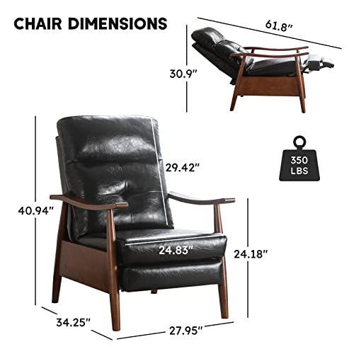 Anj Push Back Recliner Chair With Wood Armrest, Mid Century Modern Armchair, Wingback Reclining Accent Chair For Living Room Bedroom(Black) #TOP1
