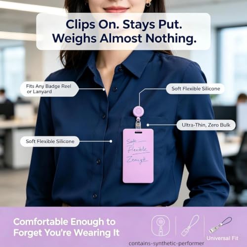 Reusable Silicone Badge Notepad, Vertical Erasable ID Card Holder with Write-On Surface, Cleanable with Alcohol, Compact Note Organizer for Nurses, Doctors, Office Staff (Pink,2pcs) (Purple + clip‑on) - Image 4