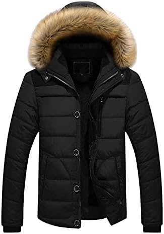 HGOOGY Winter Thicken Parka Jacket Mens Fashion Fleece Lined Puffer Jacket with Fur Hood Heavyweight Down Coat Outerwear, Black