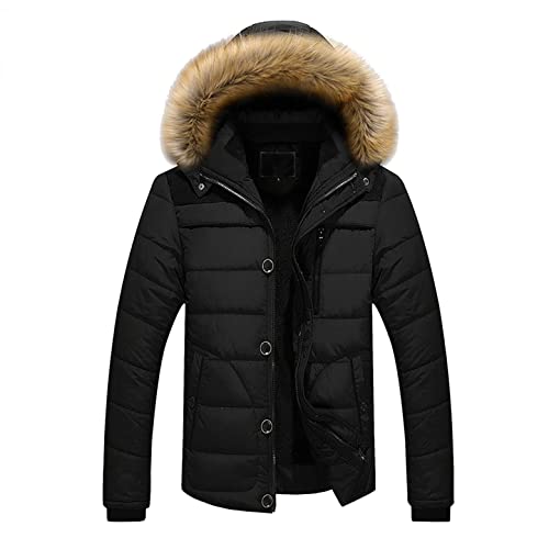 Hgoogy Winter Thicken Parka Jacket Mens Fashion Fleece Lined Puffer Jacket With Fur Hood Heavyweight Down Coat Outerwear, Black #TOP17